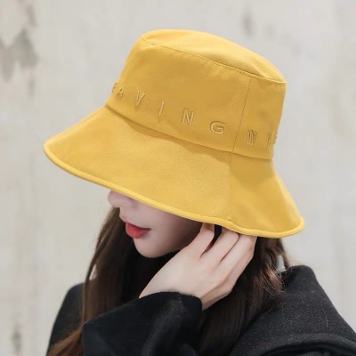 Internet Celebrity New Style Fisherman Hat Women's Spring and Summer Thin Letter Embroidered Sun Hat Korean Style Versatile Sun Protection Sun Hat Fashion