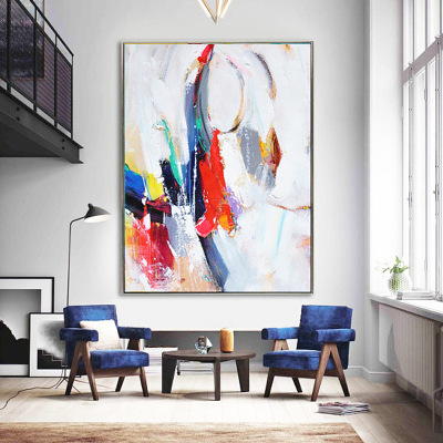 Living Room Modern Minimalist Decorative Painting Hotel Large Size Handmade Painting Sofa Background Wall Abstract Slightly Luxury Painting