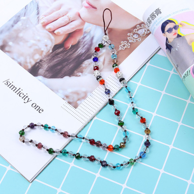 Stall Hot Crystal Flat Beads Lanyard Work Permit Hanging Chain Hanging Card with Mobile Phone Chain Hanging Neck Supplies for Night Market Wholesale