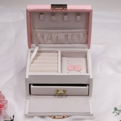 Jewelry Box with Lock Pink Princess European Korean Drawer Cosmetic Storage Box Portable Chinese Retro Jewelry Box