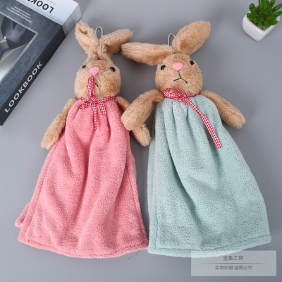 Cute Rabbit Hand Towel Hanging Cartoon Animal Style Child Absorbent Hand Towel Color and Style