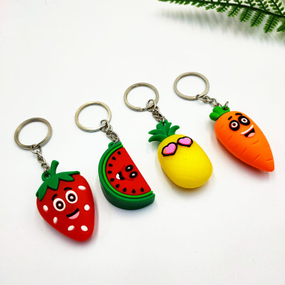 PVC Emulational Fruit Strawberry Watermelon Avocado Pineapple Keychain Pendant Creative Gift Fruit Shop Gift