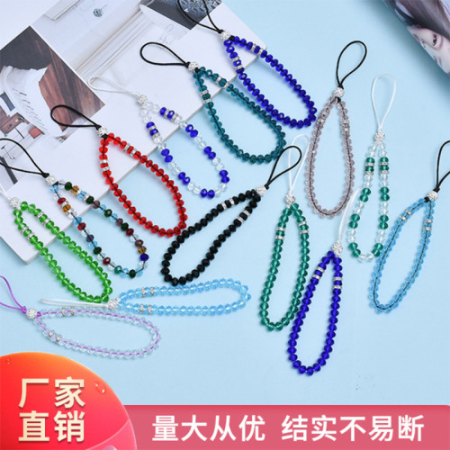 stall supply crystal beads flat bead necklace wrist strap diy mobile phone lanyard crystal night market hot phone case chain