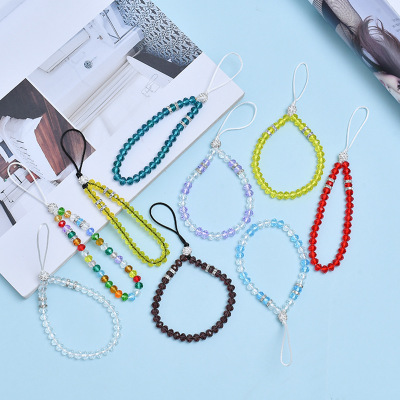 2020 New Handmade Crystal Beads Fashion Mobile Phone Lanyard DIY Korean Style Jade Beads Short Wrist Lanyard Wholesale