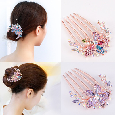 Korean Rhinestone Hair Comb Adult Comb Women's Hairpin Updo Gadget Hairpin Back Head Hair Clasp Hairpin Headdress