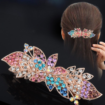 Korean Rhinestone Clip Back Head Hairpin Headdress Elegant Women's Hair Accessories Top Clip Butterfly Hairpin Spring Clip Horizontal Clip