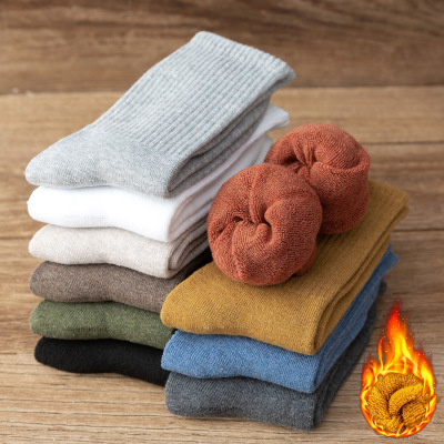 Men's Terry-Loop Hosiery Fleece Thick Brushed Mid-Calf Length Socks Autumn and Winter Warm Socks Pure Cotton Socks Japanese Style Towel Socks