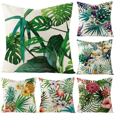 Gm038 Home Tropical Plant Green Leaf Linen Pillow Cover Custom Ins Nordic Style Sofa Cushion Cover