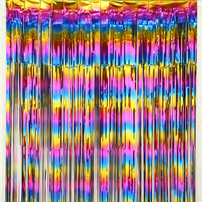 Factory Direct Sales Colorful Multicolor Tinsel Curtain Birthday Party Background Wall Decoration and Layout Supplies Tassel Rain Silk Door Curtain