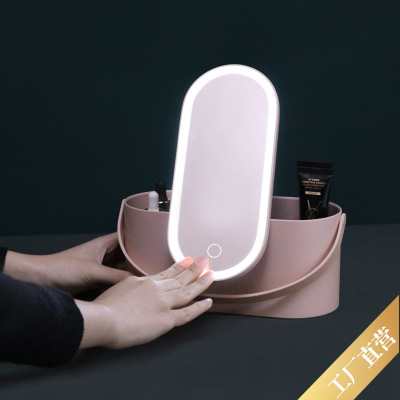 Muid Portable Cosmetic Case with Makeup Mirror Desk Lamp Travel Makeup Storage Dresser Lipstick Skin Care Products Storage Box