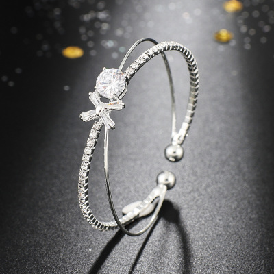 Japanese and Korean Jewelry Full Diamond Steel Wire Bracelet Micro Inlaid Zircon Cross Claw Chain Opening Elastic Bracelet Manufacturer