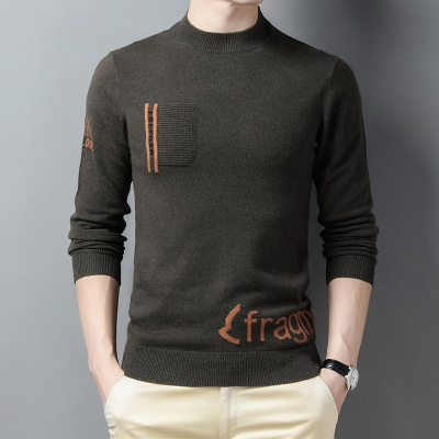 2020 Winter New Men's Pure Wool round Neck Long Sleeve Sweater Young and Middle-aged Trendy Woolen Sweater Men's 3917