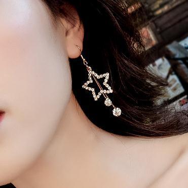 Five-Pointed Star Rhinestone Fashion Long Elegant Stars Stud Earrings Pendant Exaggerated Earrings Korean Jewelry Women