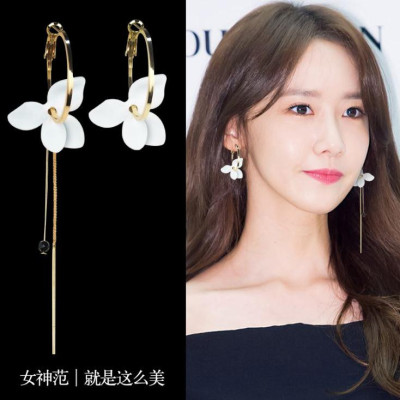 Korean Fashion All-Match Asymmetric Flower Earrings Sweet Super Fairy Temperamental Tassels Stud Earrings Simple Earrings