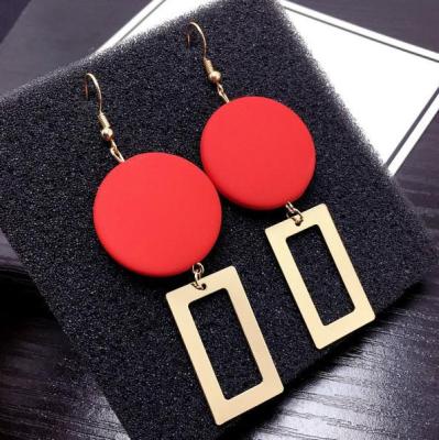 European and American Nightclubs Style Street Style Earrings Elegance Retro Red Wood Square Geometric Stitching Cool Stud Earrings