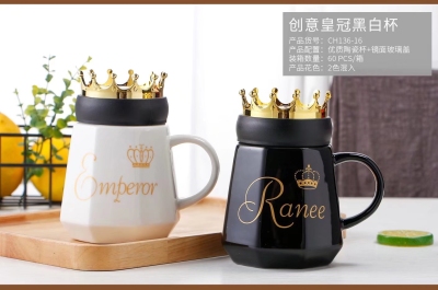 New Creative Personalized Cup Ceramic Mug Trendy Household Couple Water Cup Coffee Cup with Lid Tea Cup