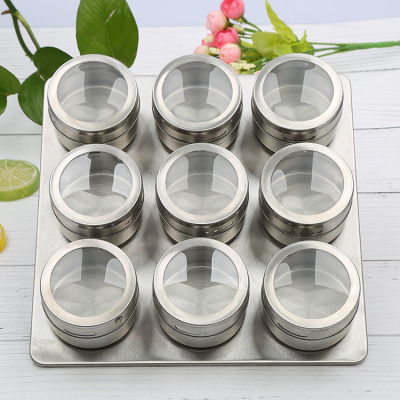 Magnetic Dustproof Visual Stainless Steel Spice Jar Spice Cruet Seasoning Box Outdoor Barbecue Six Flavors 12 Pieces Set