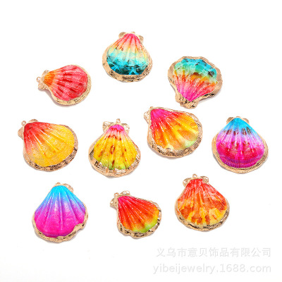 Yibei Electroplating Dyed Flower Scallop Electroplating Ornament Gold-Plated Phnom Penh Dyed Shell Pendant Necklace Accessories