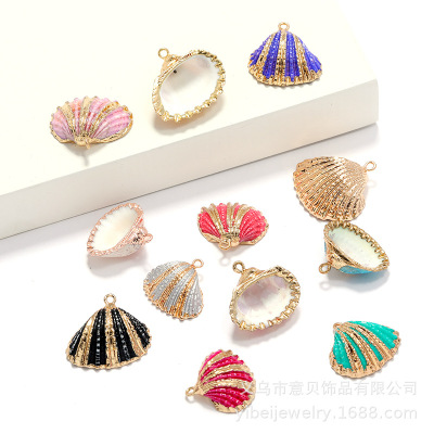 Yibei Electroplating Edge Colorful Clam Three Stripes Gold-Plated Edge Shell Three Gold Wire Pendant DIY Accessories