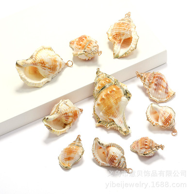 [Yibei] Fashion Gold-Plated Edge Shell Conch Horn Pendant DIY Processing Accessories Handicraft