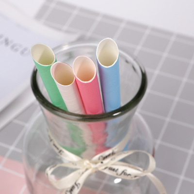 Disposable Edible Paper Straw Degradable Kraft Paper Straw Oblique Solid Color Paper Straw Creative Style
