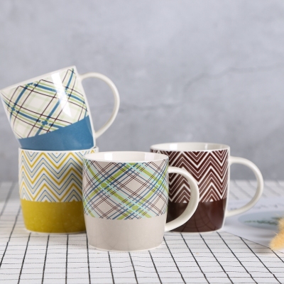 Mixed Color Geometric Stripe Pattern Decorative Personality Simple Ceramic Mug Ins Style Afternoon Tea Coffee Cup 2073