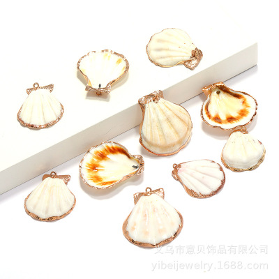 Yibei Electroplated White Scallop Single Ring Hanging Amazon Pendant Necklace Accessories Gold-Plated Edge Craft