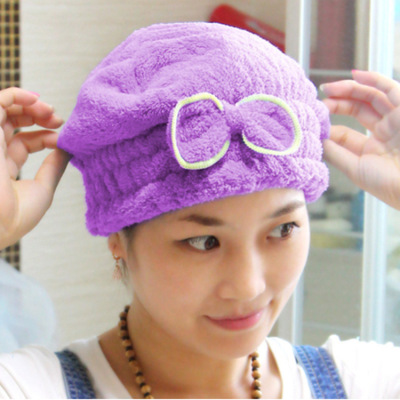 Coral Velvet Bow Shower Cap Factory Direct Supply Thickened Soft and Quick-Drying Super Absorbent Hair Drying Cap Wholesale