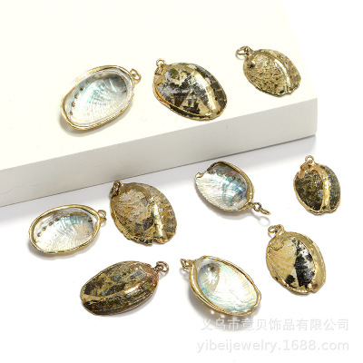 [Yibei] Fashion Hollowed-out Gold-Plated Edge Green Abalone Shell Electroplated Conch Pendant for Women Can Be Customized