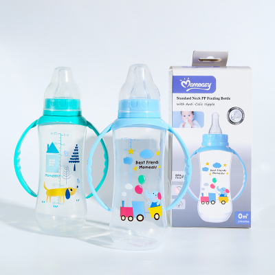 Infant Cartoon Milk Bottle Drop-Proof Anti-Chocking Pp Material Newborn Baby Milk Bottle with Handle Newborn Baby Child