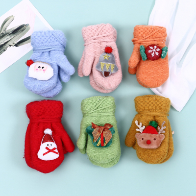 Baby Gloves Winter Fleece-Lined Warm Lanyard Children's Baby Girls' Boy Little Child Autumn and Winter Children's Gloves