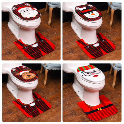 Christmas Decoration Supplies Creative Cartoon Old Man Snowman Toilet Seat Cover Decoration Two-Piece Set Hotel Home Decorations