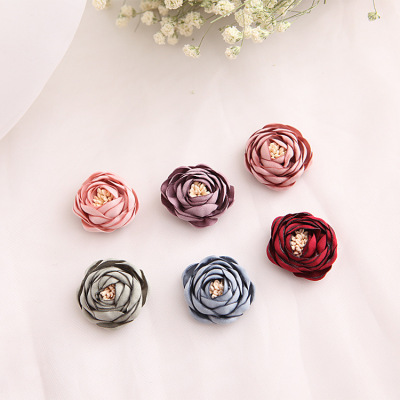 Korean DIY Hand-Fired Flower Three-Dimensional Fabric Rose Flower Hairpin Shoe Ornament Accessories Hot Sale Factory Direct Sales