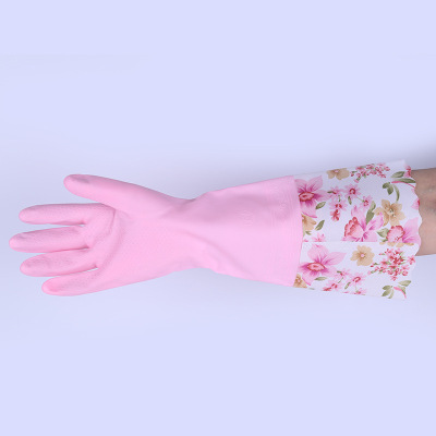 Dishwashing Gloves Laundry Kitchen Household Cleaning Waterproof Durable Latex Flower Sleeve Rubber Gloves