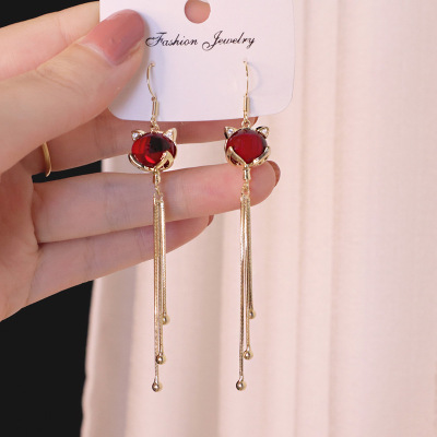 Earrings French Style Long Tassel Special Red Fox Hanging Earrings Creative Fashion