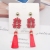Silver Needle Red Bridal XI-Shaped Earrings Female Asymmetric Chinese Knot Ear Clips Fan Lantern Festive Tassel Earrings