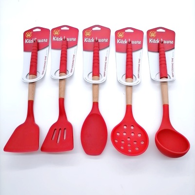 Silicone Kitchen Set Wooden Handle Silicone Kitchenware Set 10-Piece Non-Stick Spatula Spoon Tool Set