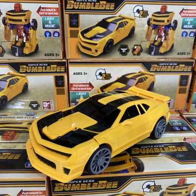 Electric Universal Automatic Remote Control Deformation Car Police Car Bumblebee Children Toy Remote Control Car Light Music Car