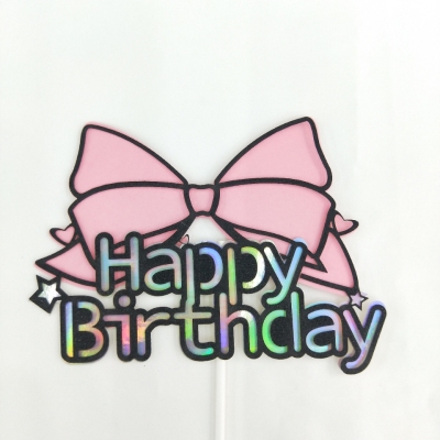 Cute Bow Cake Decoration Card Baking Birthday Cake Insertion Happy Birthday Plug-in
