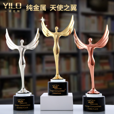 Oscar Small Gold Statue Trophy Customized Creative Customized Metal Crystal Champion Angel Excellent Staff Annual Meeting Trophy