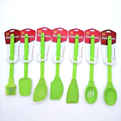 Silicone Kitchen Suit Green Plastic Handle Silicone Kitchenware Set 7-Piece Non-Stick Spatula Tool Set