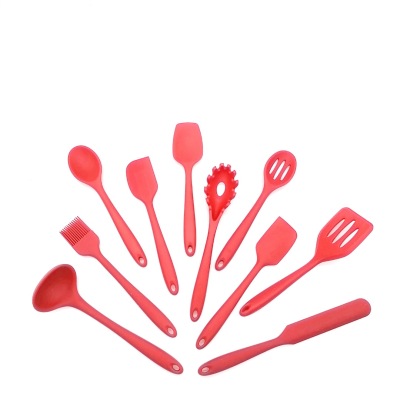 Small High Temperature Resistant Silicone Shovel Kitchenware 10-Piece Set Kitchen Non-Stick Pan Shovel Set Soup Spoon Cooking Tools Red