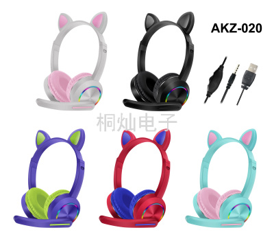 New Cat Ears Luminous Computer Headset USB Patch Cord 2.0 Stereo Mini Laptop Headset