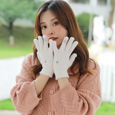 Fall/Winter Hot Women's Student Korean Fashionable Warm Five-Finger Writing Gloves Factory Direct Sales
