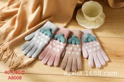 Couple Love Winter 2020 Popular Adult Women's Thermal Knitting Flip Double-Faced Woolen Goods Full Finger Gloves Factory Direct Sales