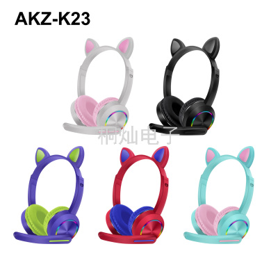 Wireless Glowing Bluetooth 5.0 Sports Headset Plug-in Card Cool Cute Cat Ears Stereo Bluetooth Headset
