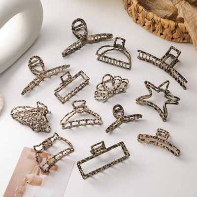Korean Style Normcore All-Match Leopard Print Grip Large Alloy Hollow Hair Claw Back Head Clips Hairpin Updo Hair Accessories