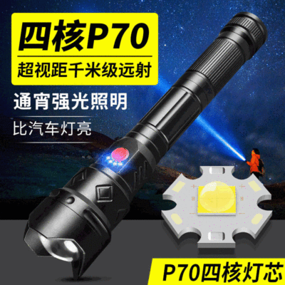 Cross-Border Hot Selling P70 Telescopic Flashlight Outdoor Zoom Power Torch USB Rechargeable Aluminum Alloy Flashlight