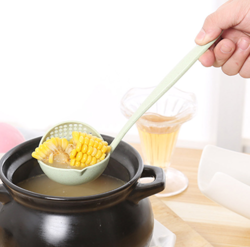 wheat straw spoon long handle plastic big spoon soup spoon and strainer two-in-one environmental protection tableware hot pot spoon