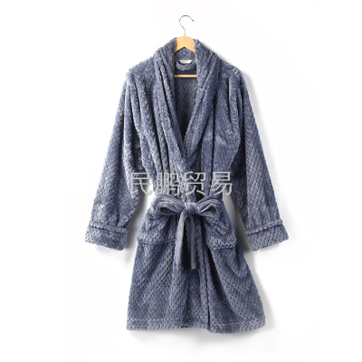 High-End Pineapple Plaid Solid Color and Plain Flannel Bathrobe European and American Large Size 2020 New Can Be Customi